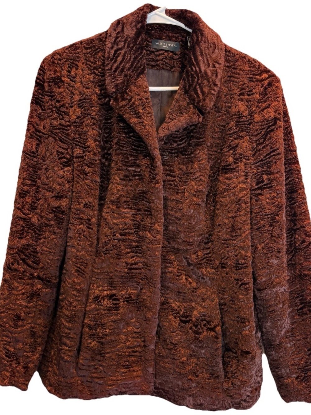 Valerie Stevens Rich Brown Faux Persian Lamb Fur Jacket Petite Large